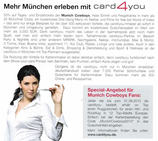 Bild zu 12.08.2010: card4you in der Munich Cowboys Stadionzeitung